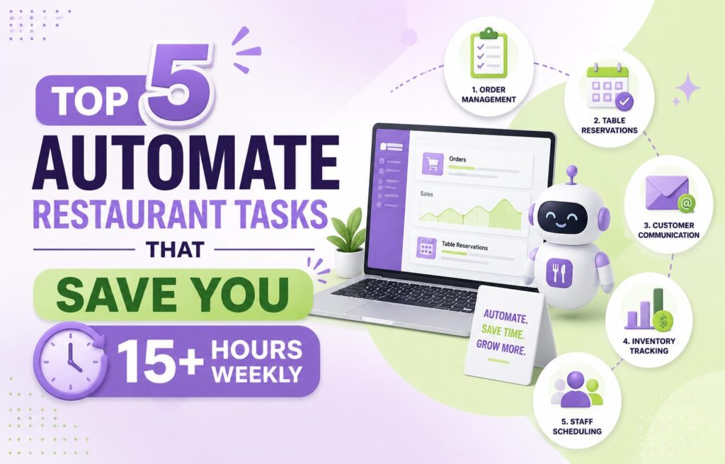 Automate restaurant tasks with AI dashboard and restaurant management system saving 15+ hours weekly.