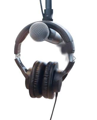 headphones on mic, podcast, futureaibiz
