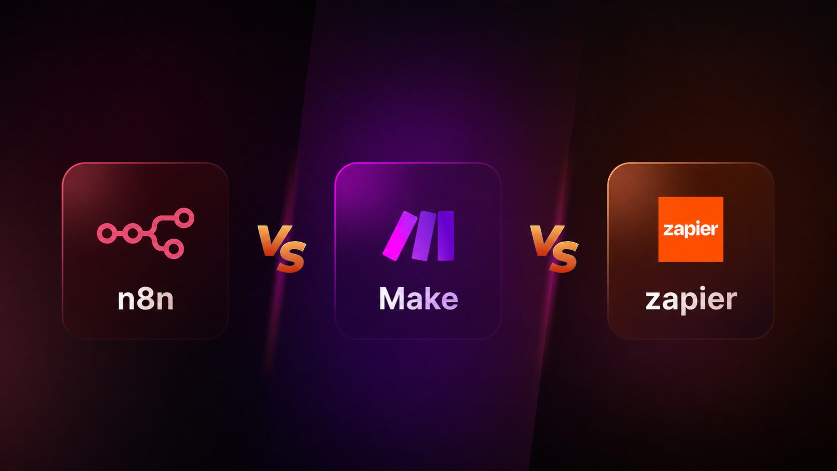 n8n vs Make vs Zapier workflow automation platform comparison graphic.