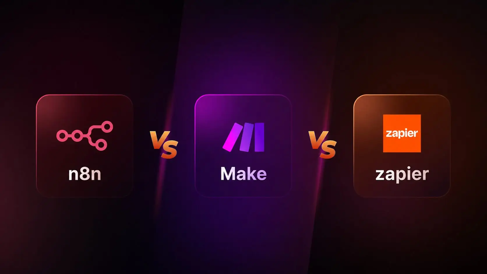 n8n vs Make vs Zapier workflow automation platform comparison graphic.